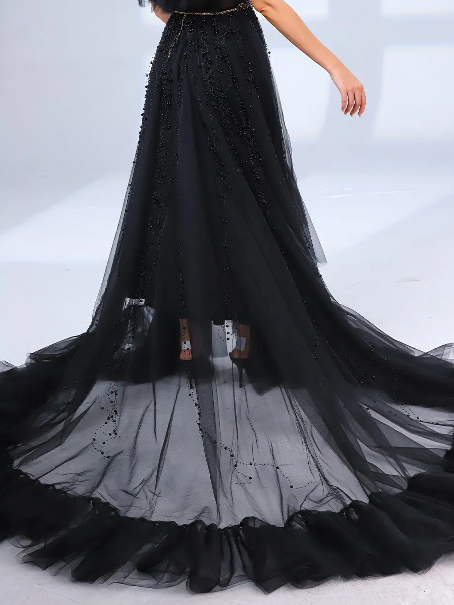 High Low Black Ball Gowns Wedding Dresses Gothic A line