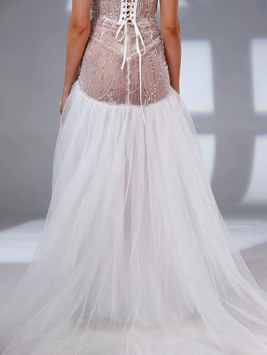 High Low Strapless Wedding Dress V neck Sequin Boho