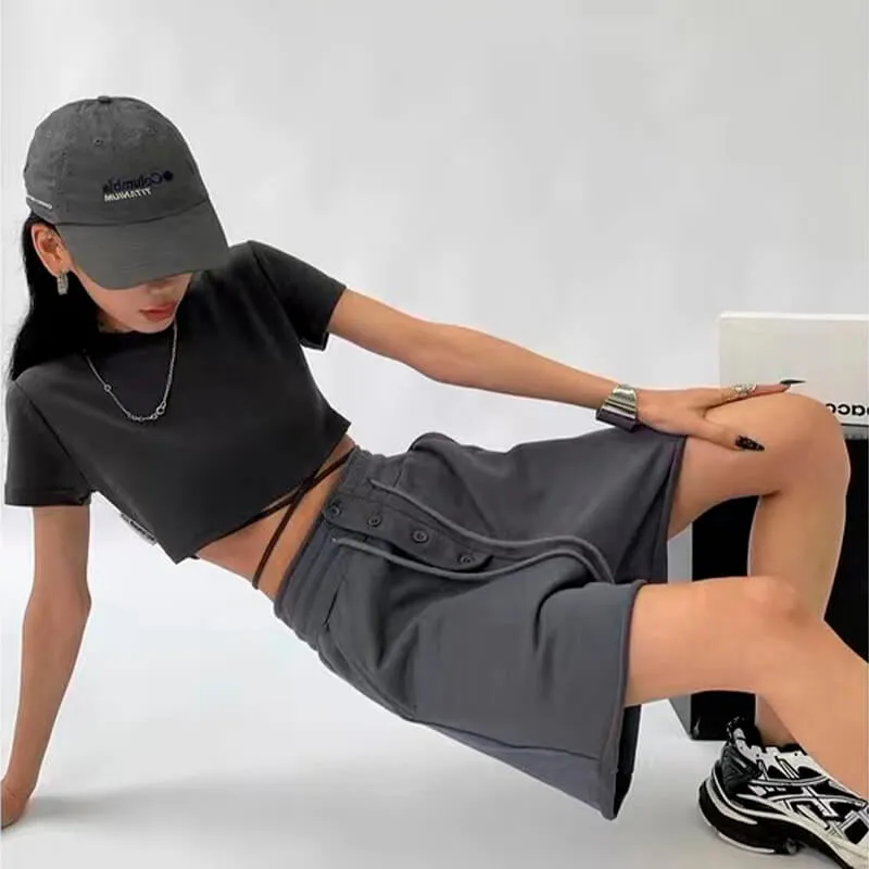 High Waist Gray Loose Sweat Shorts