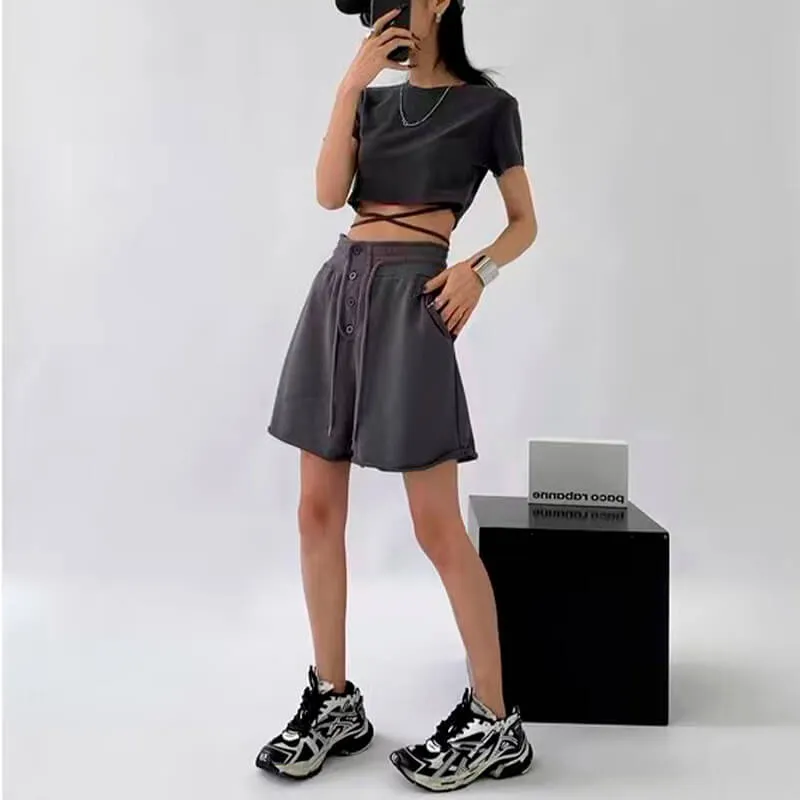 High Waist Gray Loose Sweat Shorts