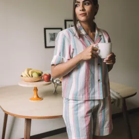 Holiday Women Co-ord Set | Stripes | Half Shirt W/ Shorts | Breathable Cotton