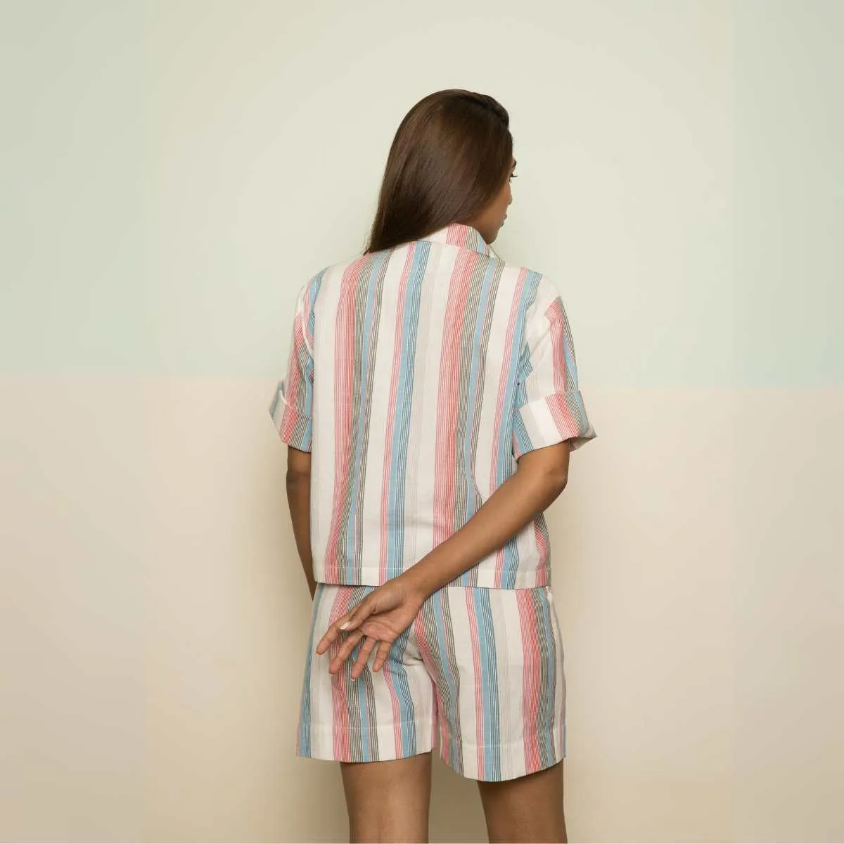 Holiday Women Co-ord Set | Stripes | Half Shirt W/ Shorts | Breathable Cotton