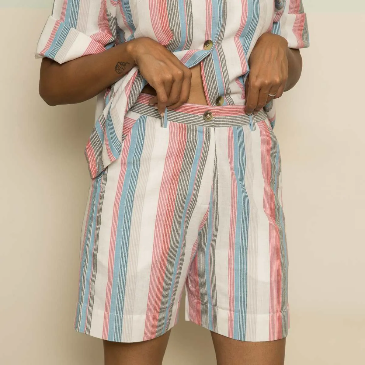 Holiday Women Co-ord Set | Stripes | Half Shirt W/ Shorts | Breathable Cotton