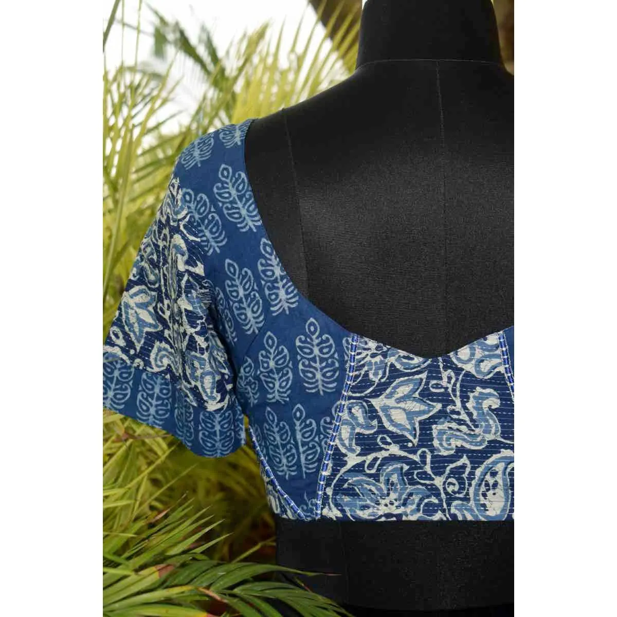 Indigo Block Print Upcycled Blouse