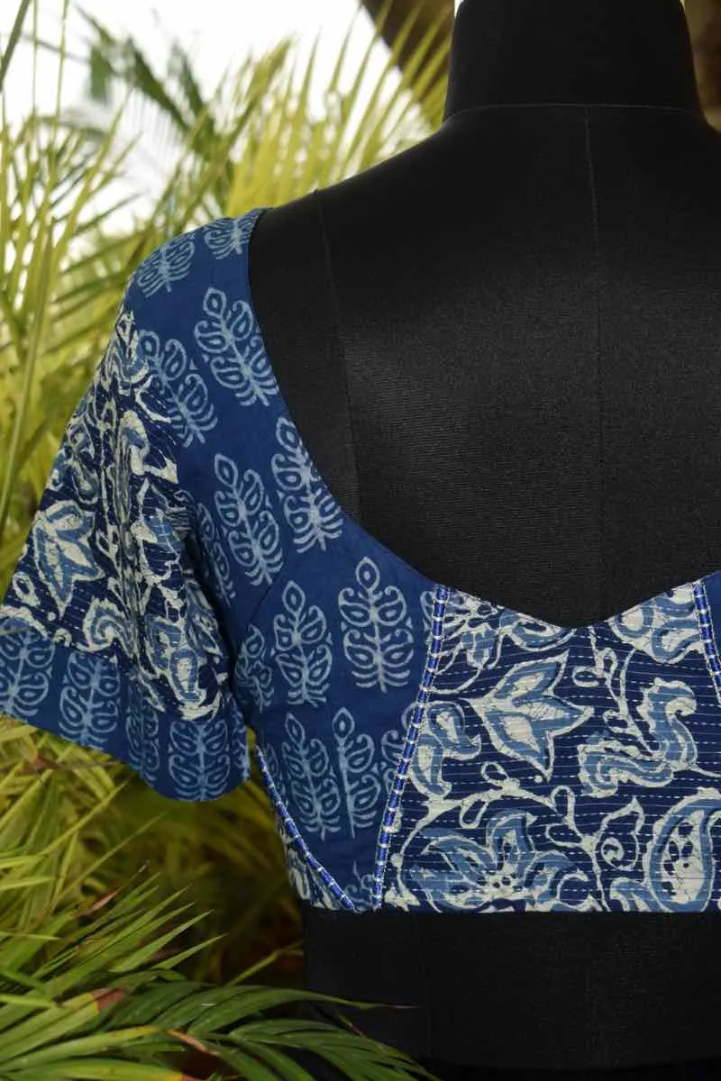 Indigo Block Print Upcycled Blouse