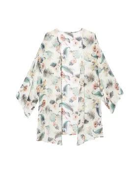 Julie Sheer Printed Kimono | Ivory / Black