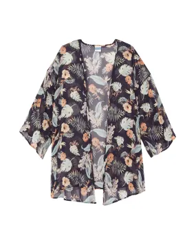 Julie Sheer Printed Kimono | Navy / Mint