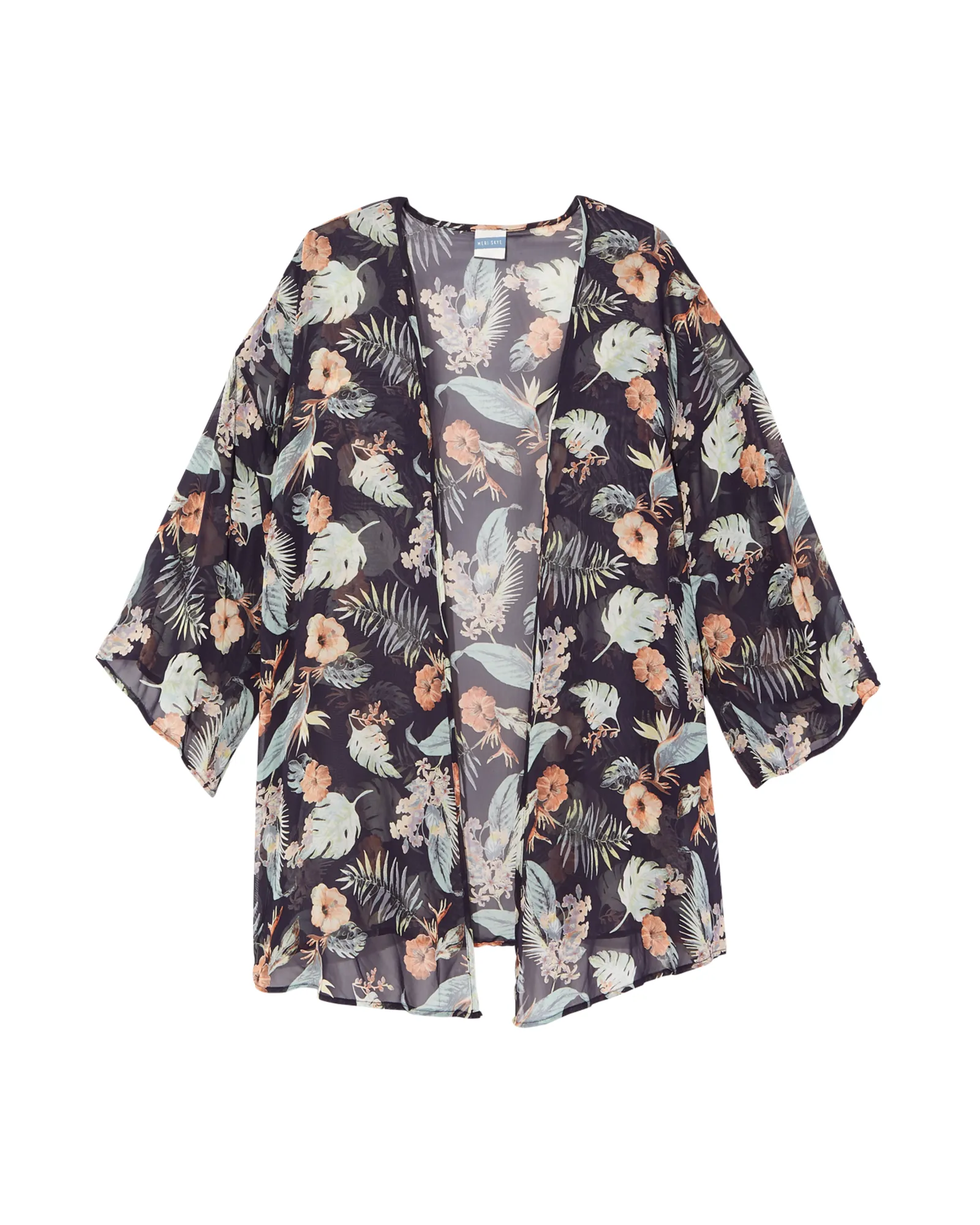 Julie Sheer Printed Kimono | Navy / Mint
