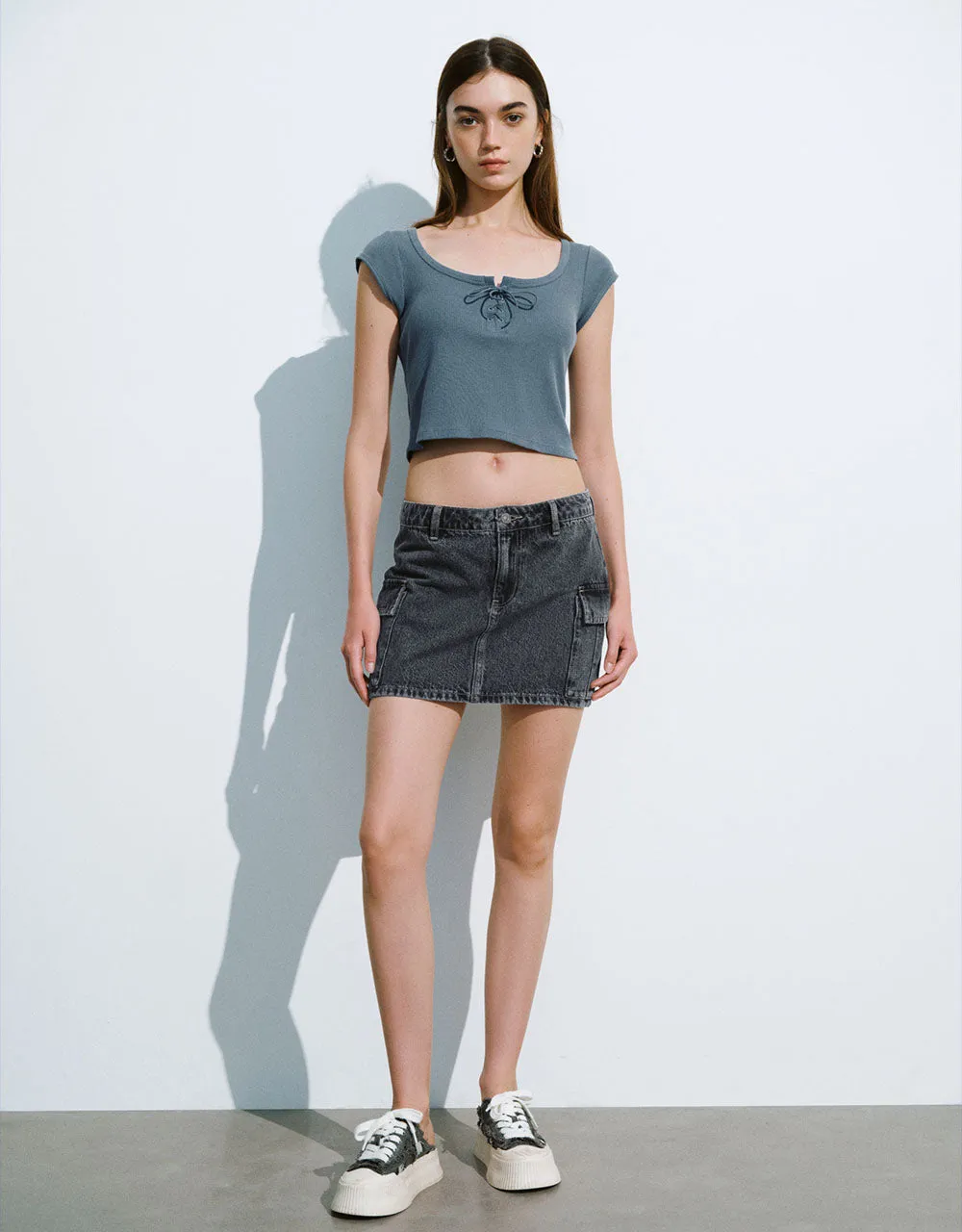 Lace Up Crew Neck Knitted Tank Top
