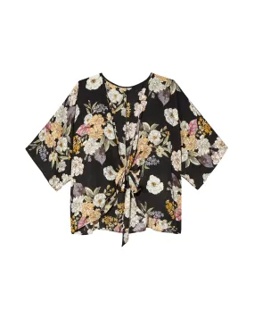 Macie Short Sleeve Kimono | Black / Yellow