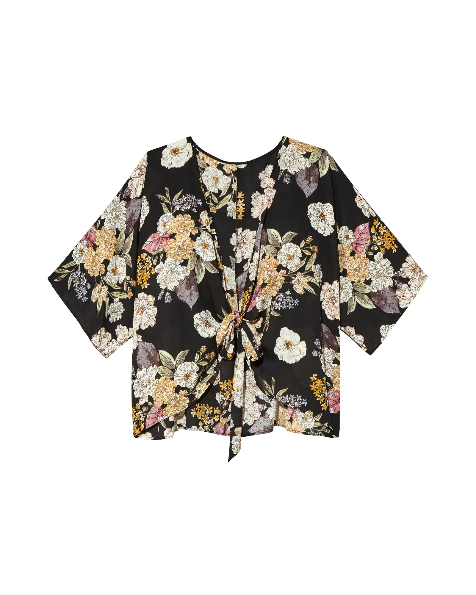 Macie Short Sleeve Kimono | Black / Yellow