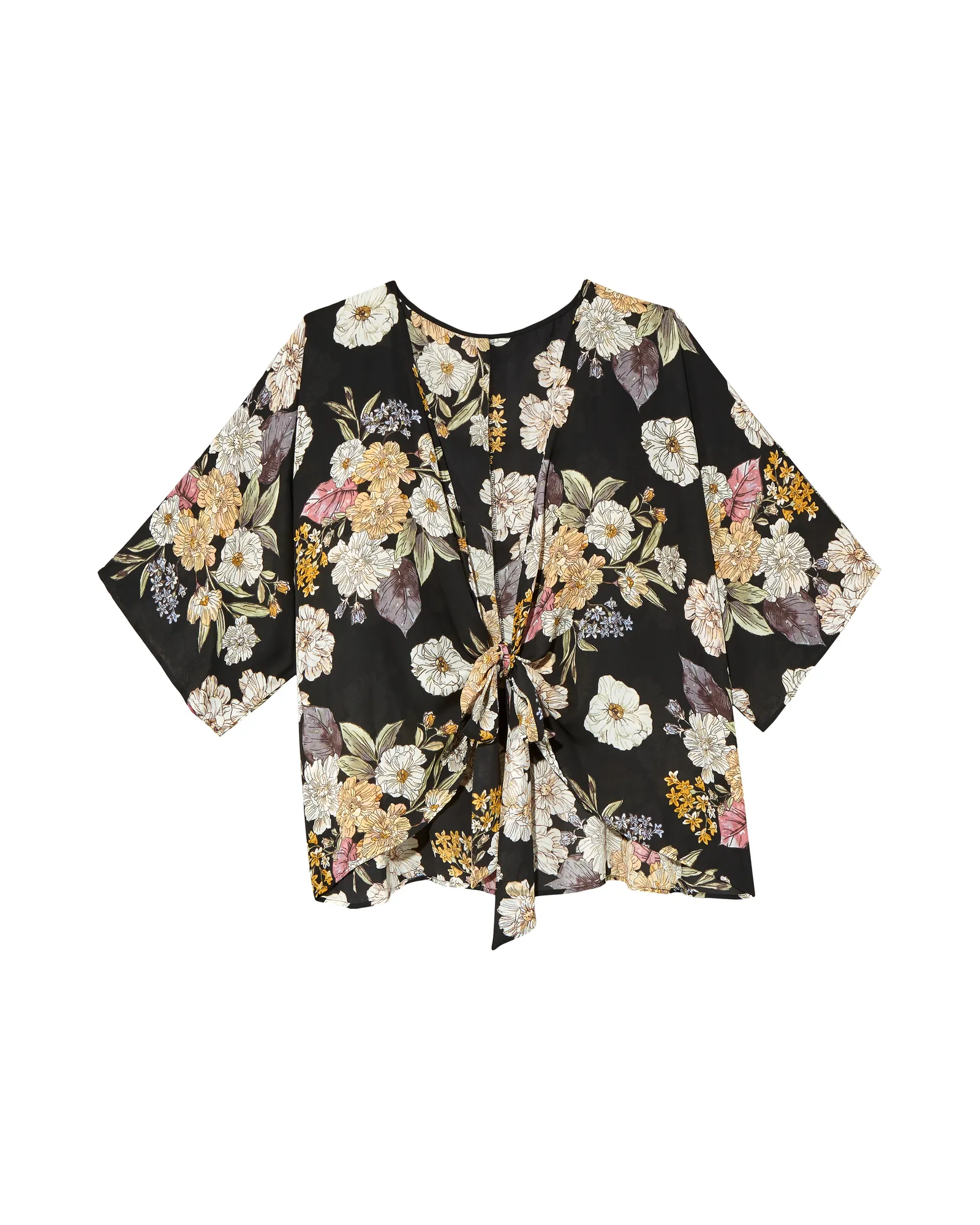 Macie Short Sleeve Kimono | Black / Yellow