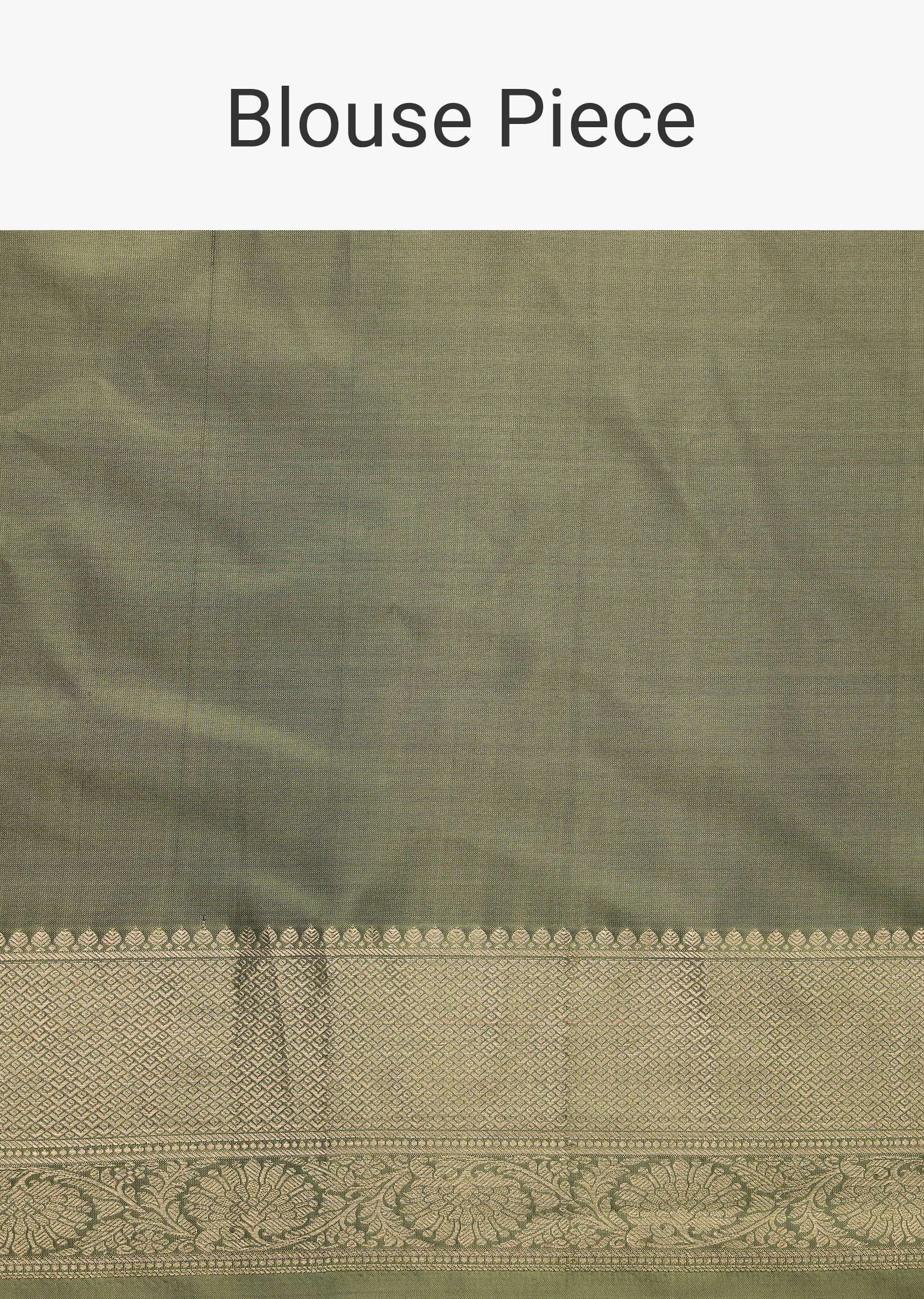 Moss Green Kanjivaram Saree In Pure Uppada Silk With Weave And An Unstitched Blouse