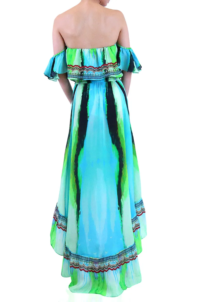 Off Shoulder Green Cocktail Dress