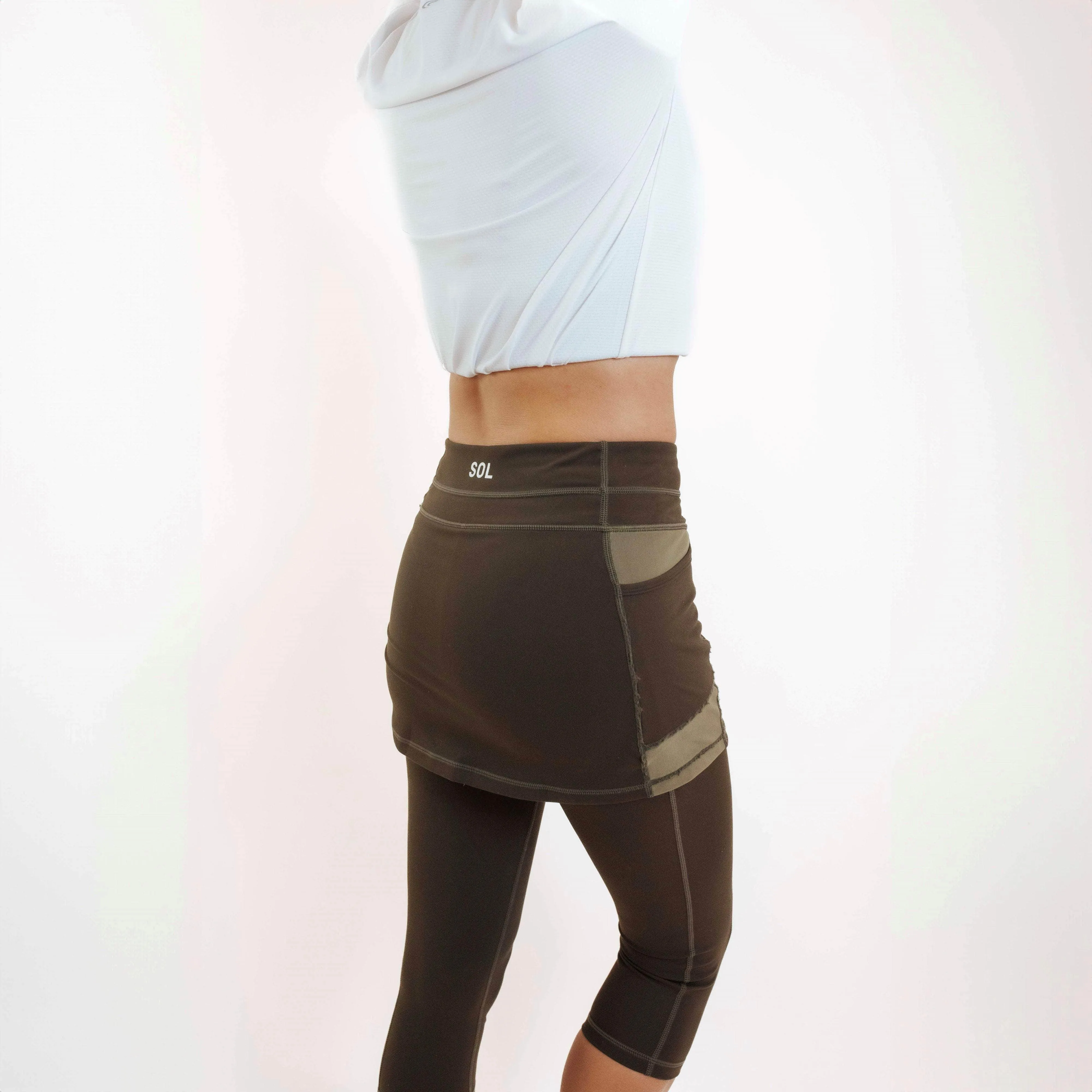 Olive Skirted Capris Leggings with Pockets