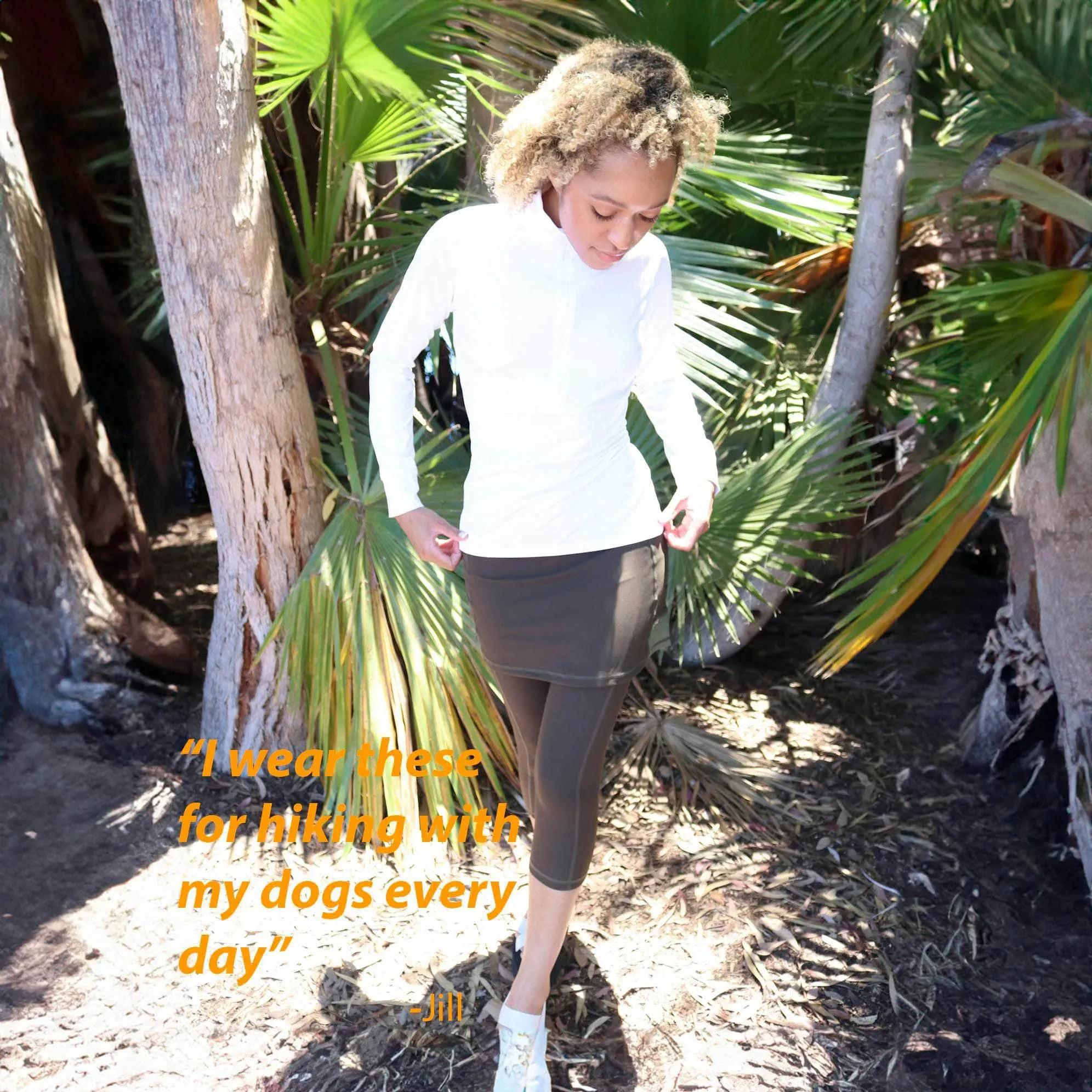 Olive Skirted Capris Leggings with Pockets