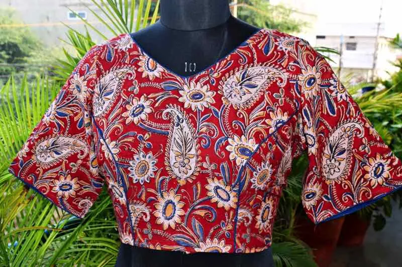 Red Kalamkari Inspired Screen Print Blouse