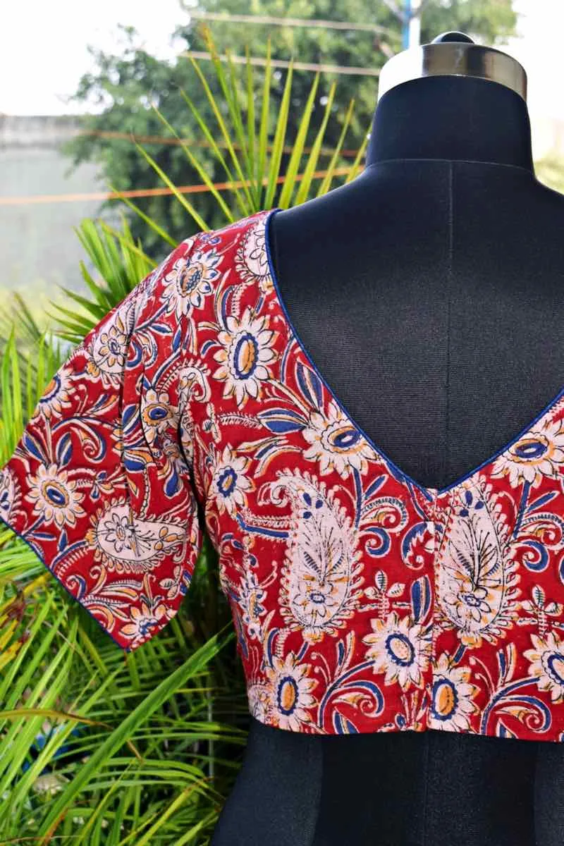 Red Kalamkari Inspired Screen Print Blouse
