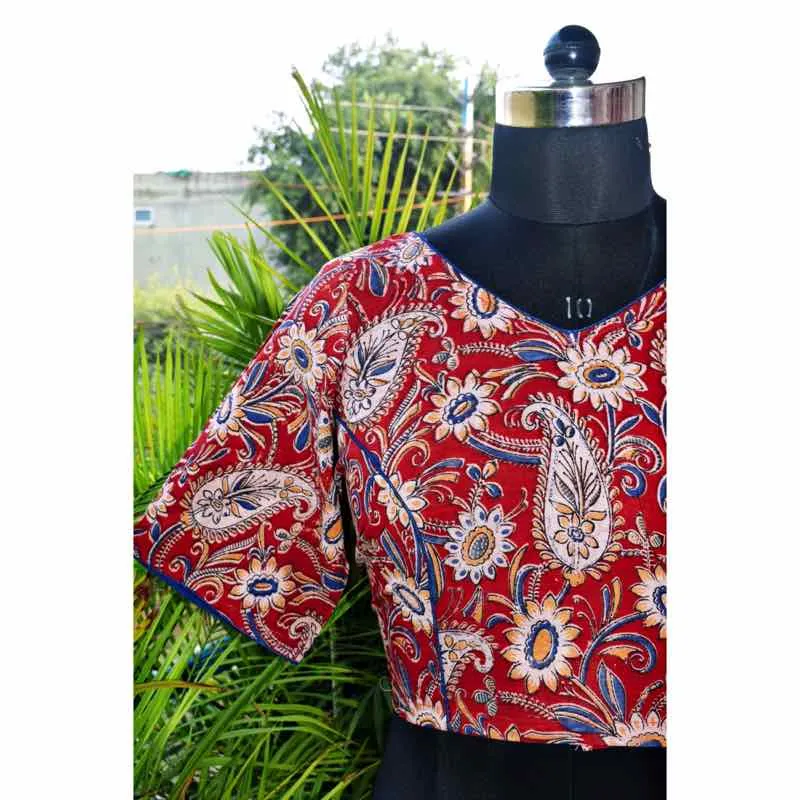 Red Kalamkari Inspired Screen Print Blouse