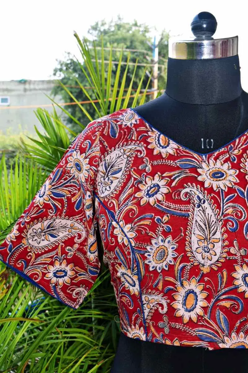 Red Kalamkari Inspired Screen Print Blouse
