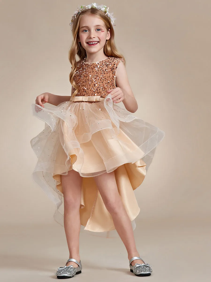 Sequin Sleeveless High-Low Flower Girl Dresses