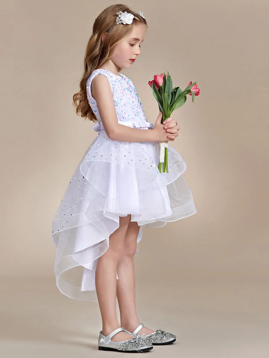 Sequin Sleeveless High-Low Flower Girl Dresses