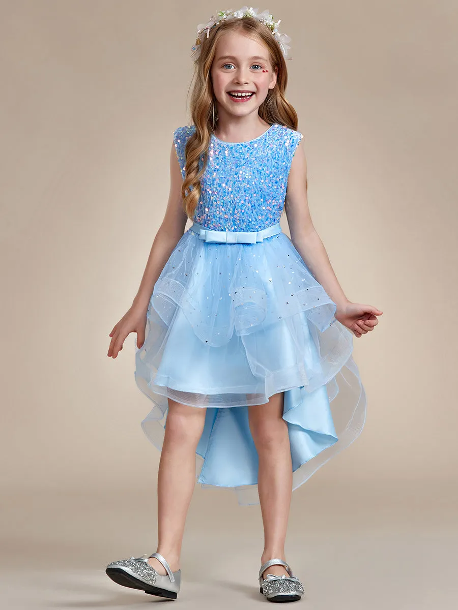 Sequin Sleeveless High-Low Flower Girl Dresses