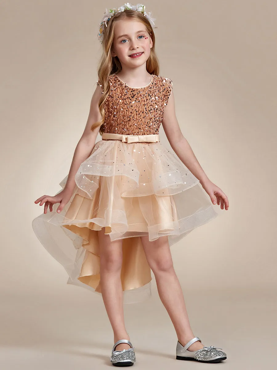Sequin Sleeveless High-Low Flower Girl Dresses
