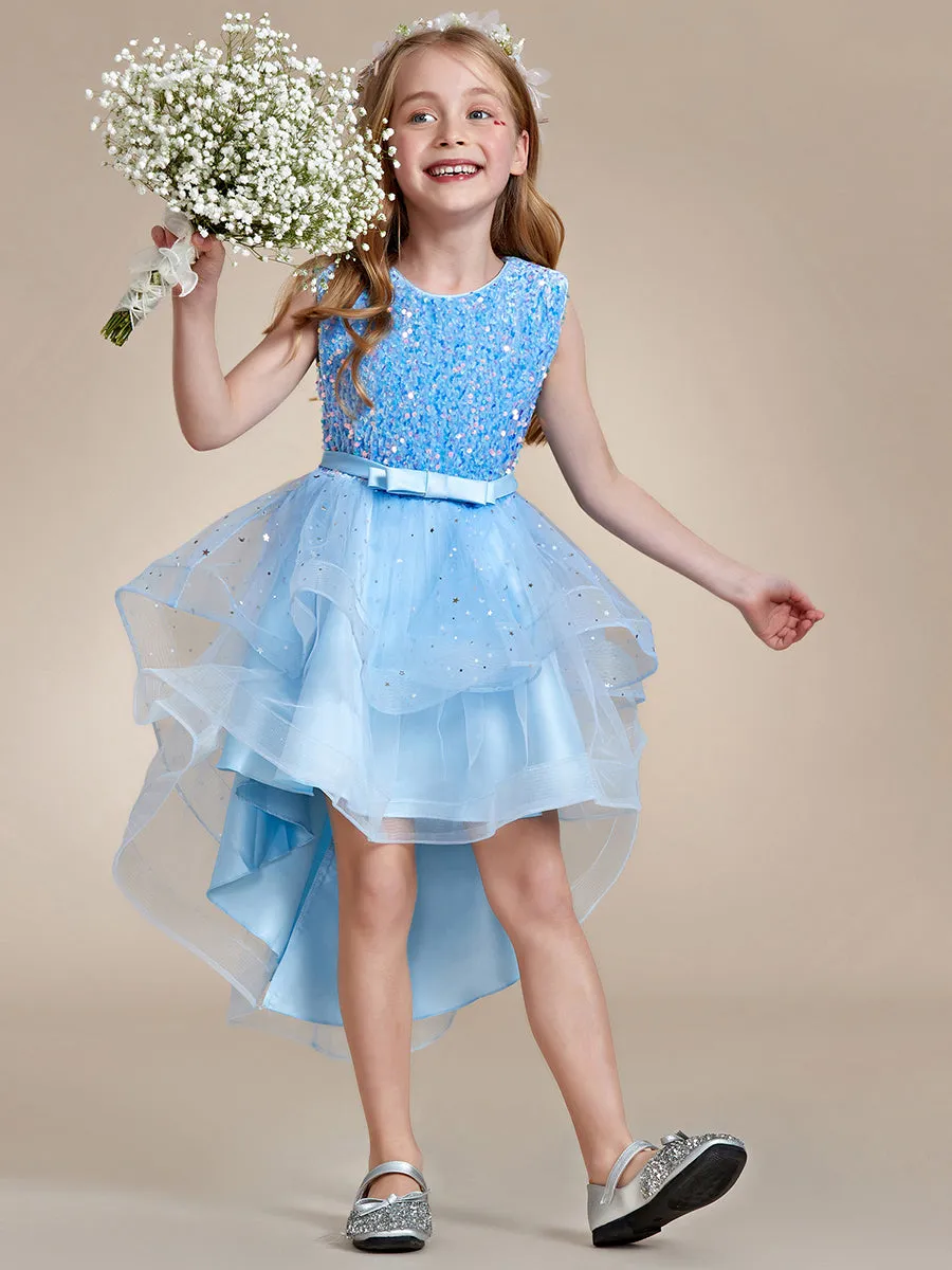 Sequin Sleeveless High-Low Flower Girl Dresses