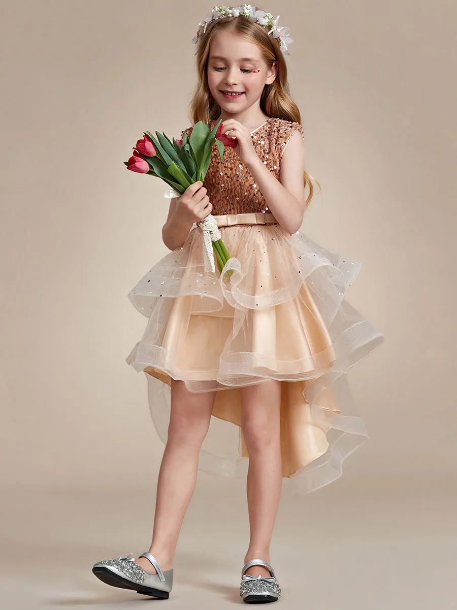 Sequin Sleeveless High-Low Flower Girl Dresses