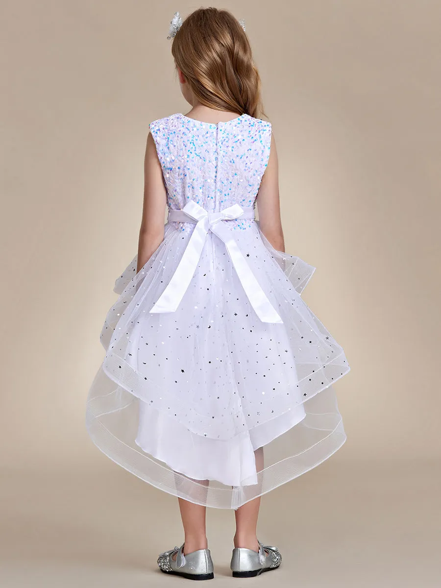 Sequin Sleeveless High-Low Flower Girl Dresses