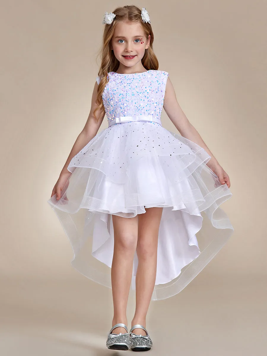 Sequin Sleeveless High-Low Flower Girl Dresses