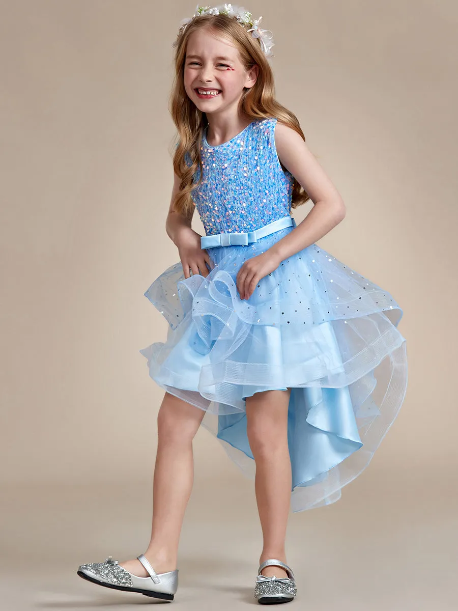 Sequin Sleeveless High-Low Flower Girl Dresses