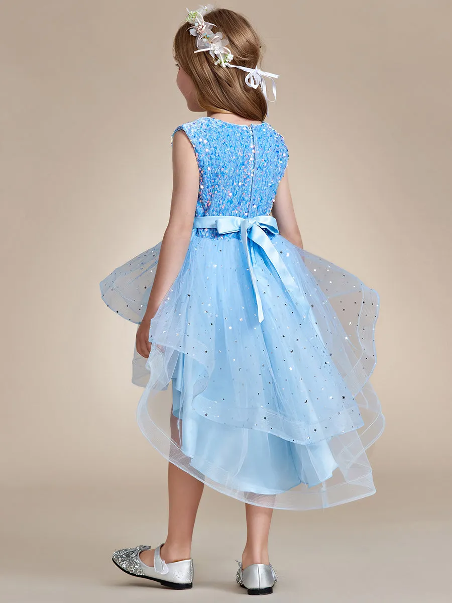 Sequin Sleeveless High-Low Flower Girl Dresses
