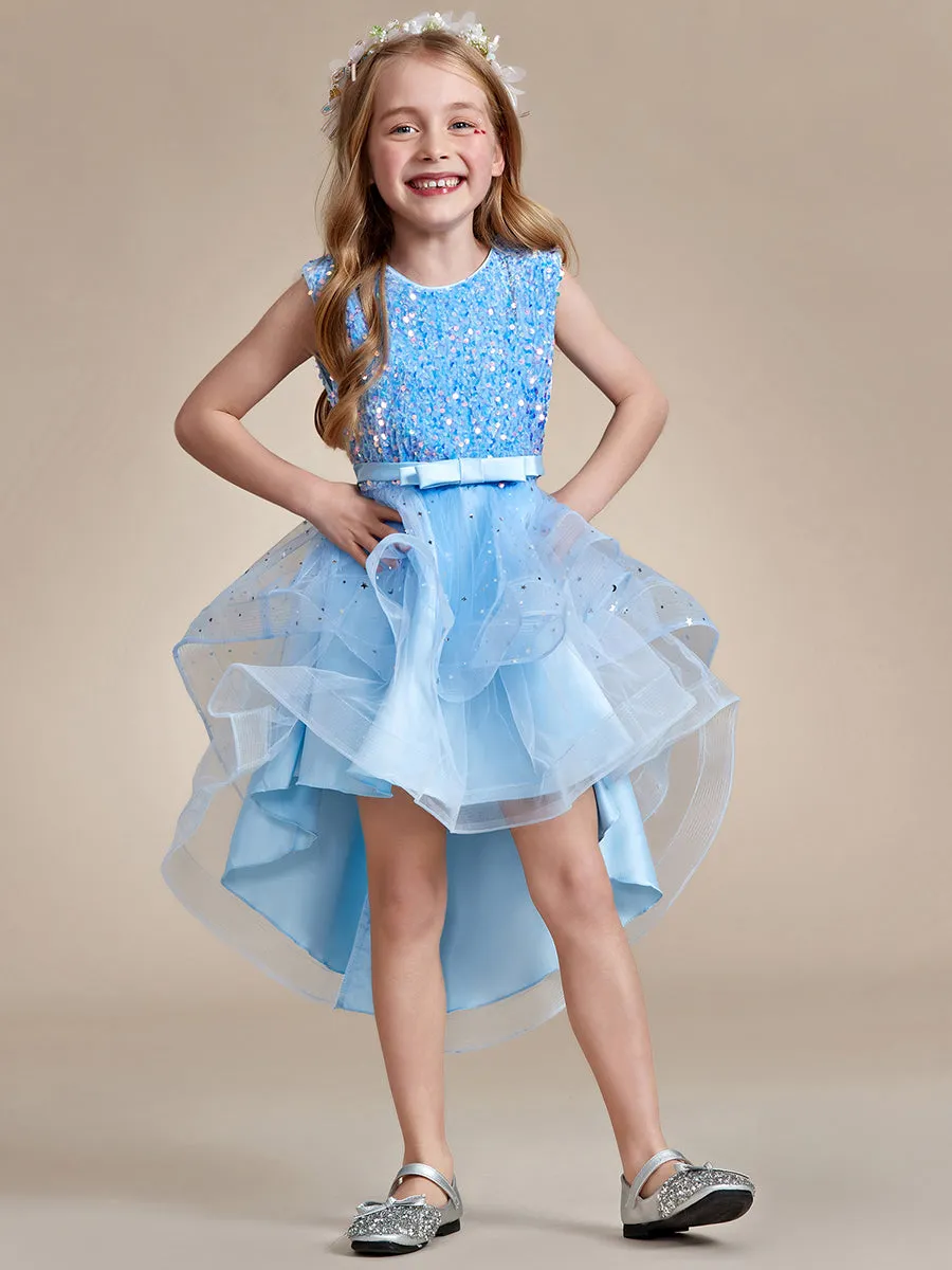 Sequin Sleeveless High-Low Flower Girl Dresses