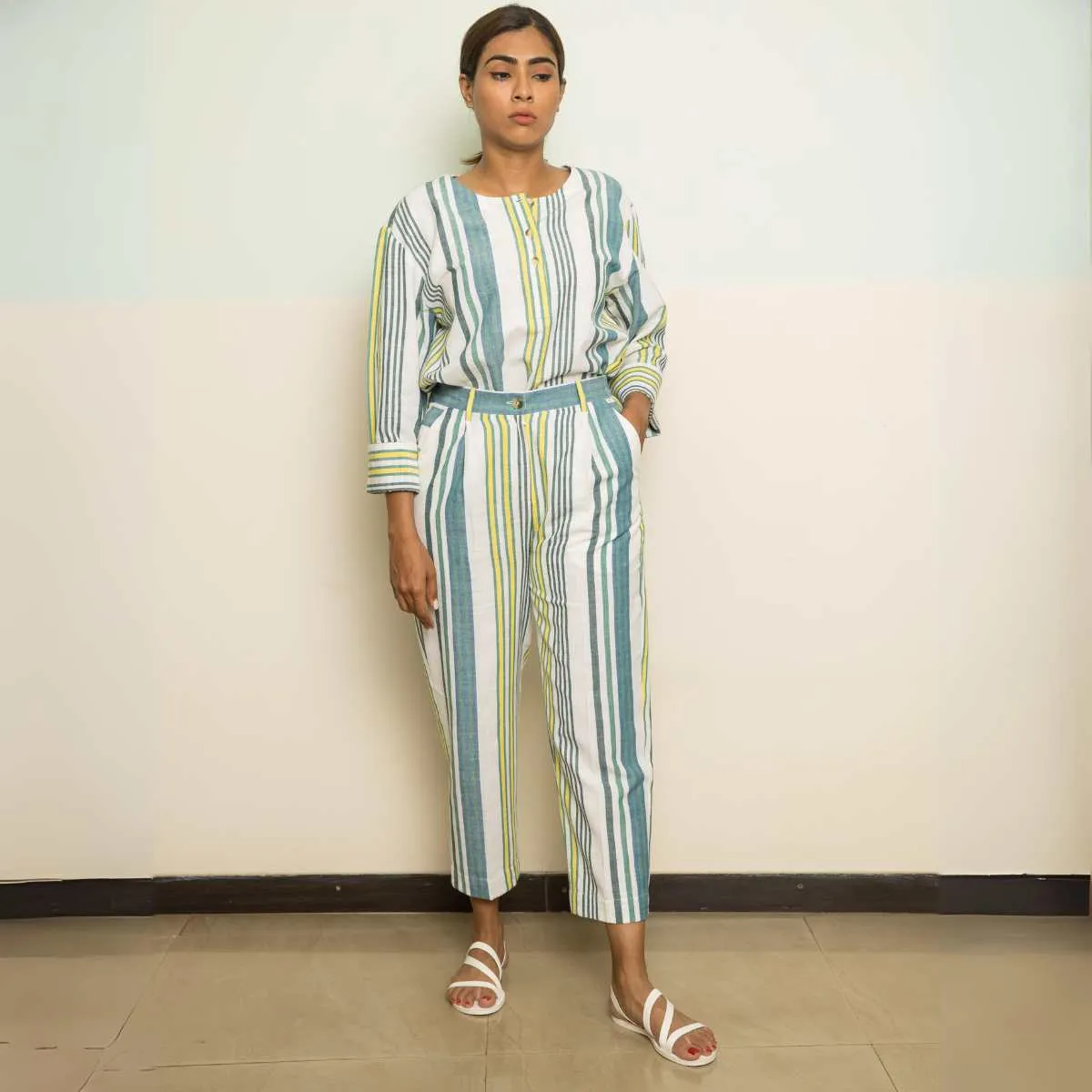 The Artist Striped Co-ord Set | Women | Oversized Shirt W/ Pants | Breathable Cotton