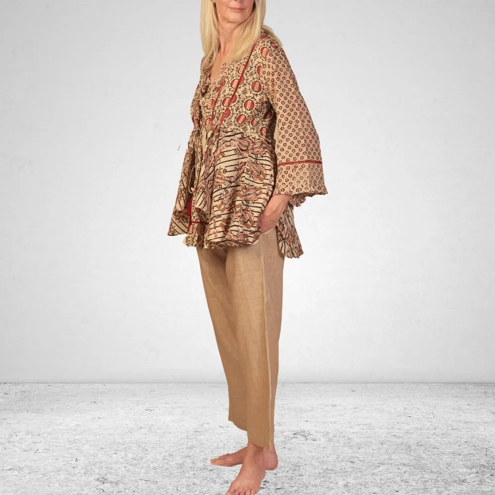 The Nura Wrap | Breathable Cotton | Overlay | Block Printed | Beige