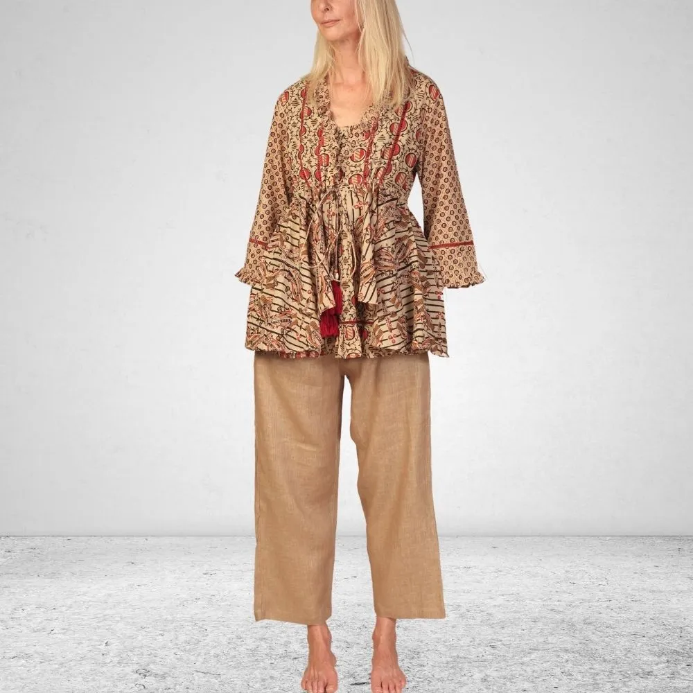 The Nura Wrap | Breathable Cotton | Overlay | Block Printed | Beige