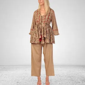 The Nura Wrap | Breathable Cotton | Overlay | Block Printed | Beige