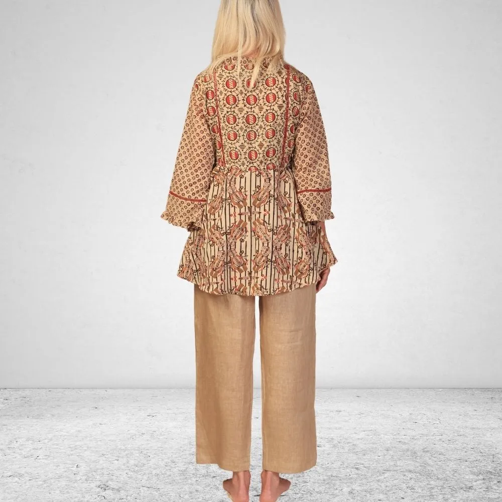The Nura Wrap | Breathable Cotton | Overlay | Block Printed | Beige