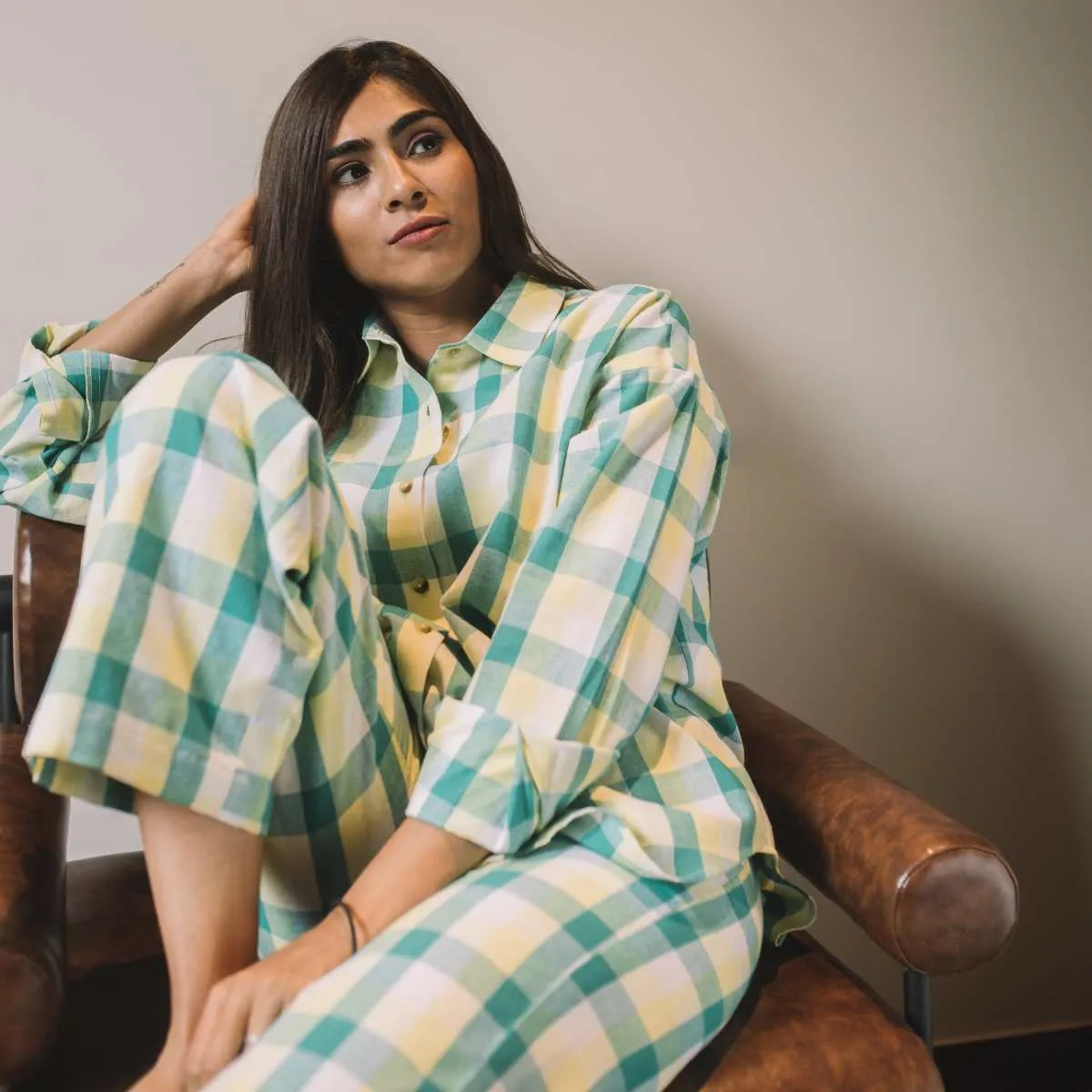 Wanderlust Women Co-ord Set | Yellow | Full Shirt W/ Pants | Breathable Cotton