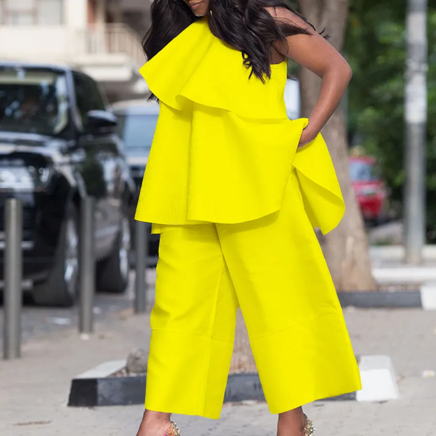 Women Clothes Loose Cool Top Wide Leg Pants Two Piece Suit